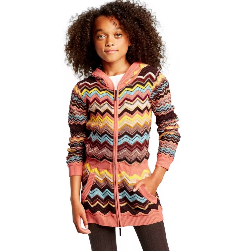 MISSONI Zig Zag Long Sleeve Hooded Girls Cardigan